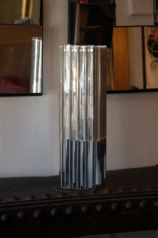 American Unusual Lucite and Chrome 1970s Column Lamp