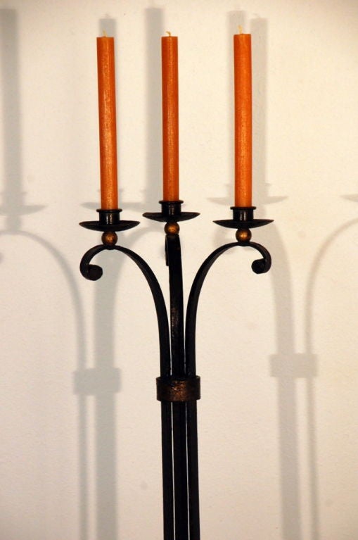 Gilt Exceptional French 40's candelabra in the style of Gilbert Poillerat For Sale
