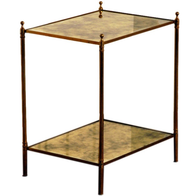 Chic églomisé mirror two tier side table by Maison Baguès