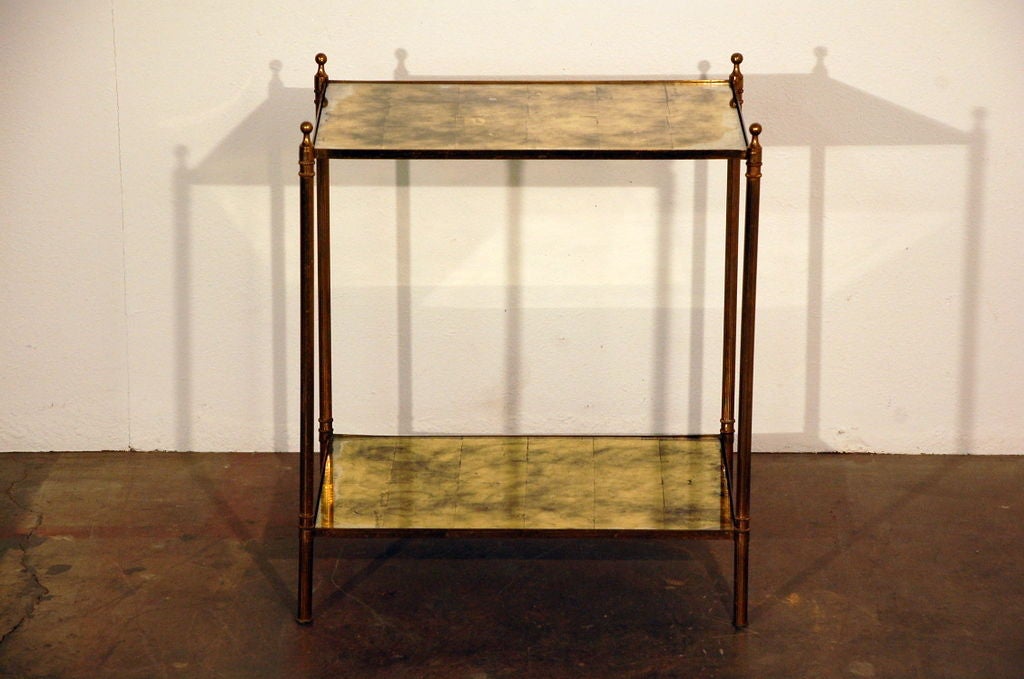 French Chic églomisé mirror two tier side table by Maison Baguès