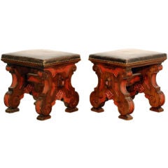 Pair of exceptional baroque style leather stools
