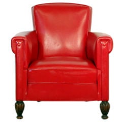 Comfortable French 40's red leather club chair