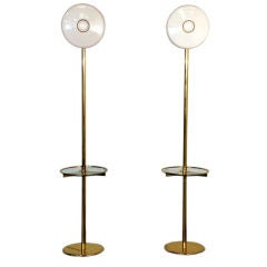 Pair of opaline glass disk floor lamps by Ettore Sottsass