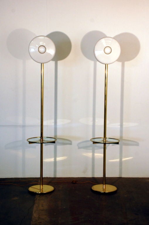 Pair of opaline glass disk floor lamps by Ettore Sottsass