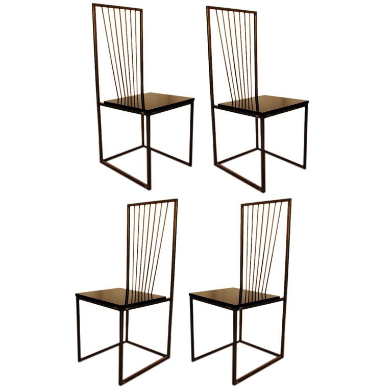 Set of 4 minimalistic black lacquer dining chairs For Sale