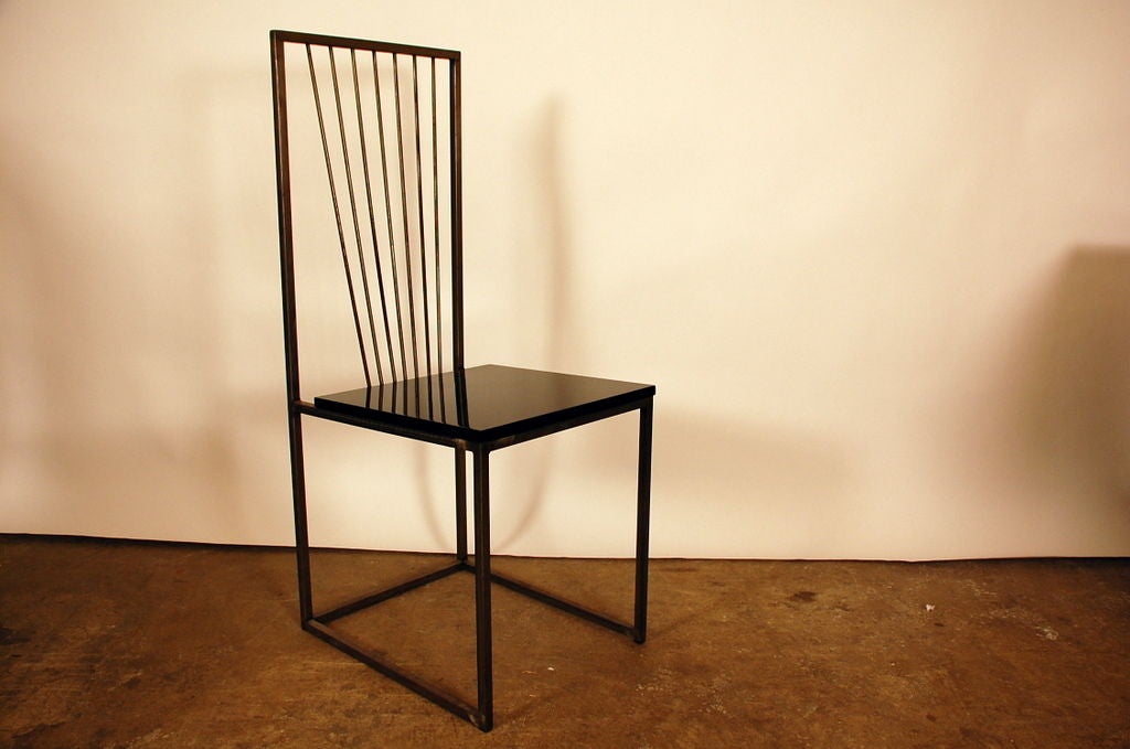 Set of 4 minimalistic black lacquer dining chairs For Sale