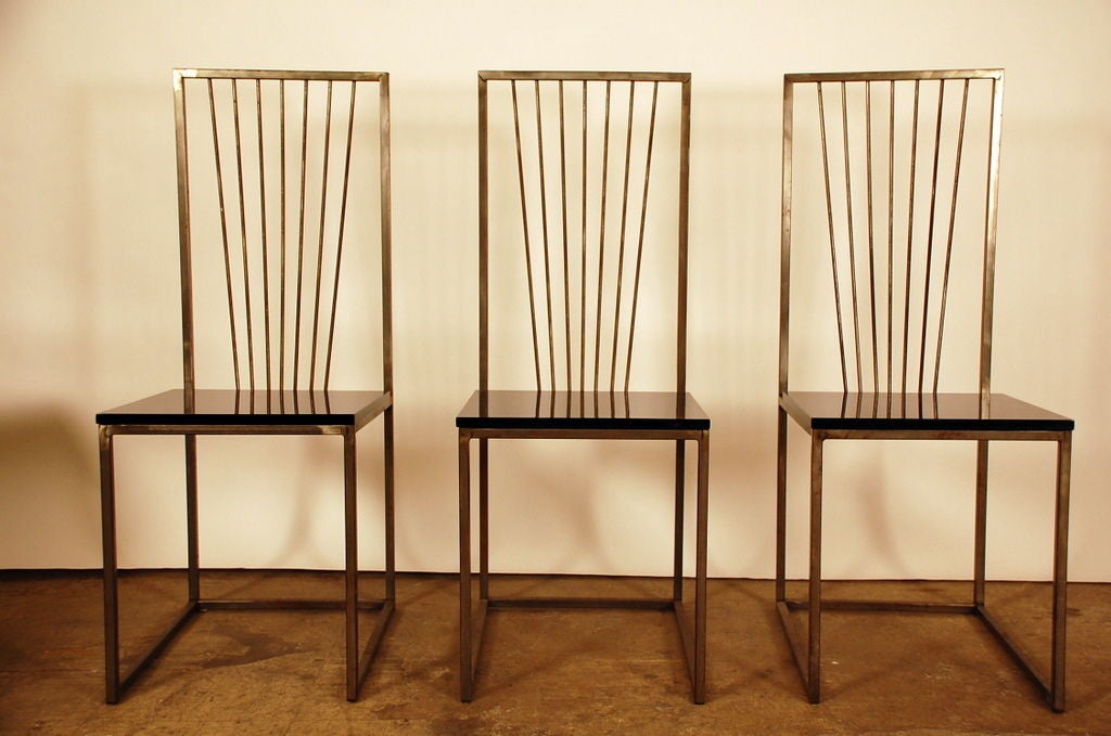 Set of 4 minimalistic black lacquer dining chairs For Sale