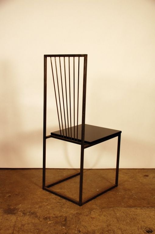 Set of 4 minimalistic black lacquer dining chairs For Sale