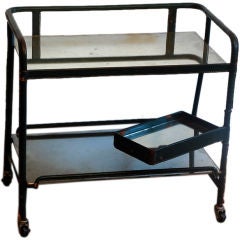 Stiched leather rolling bar cart by Jacques Adnet