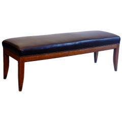 Long French Art Deco leather bench