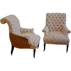 Pair of exceptional large Napoleon III tufted bergeres