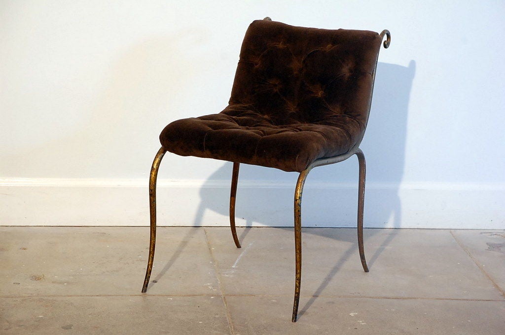 Elegant small tufted French Art Deco side chair In Excellent Condition In Los Angeles, CA