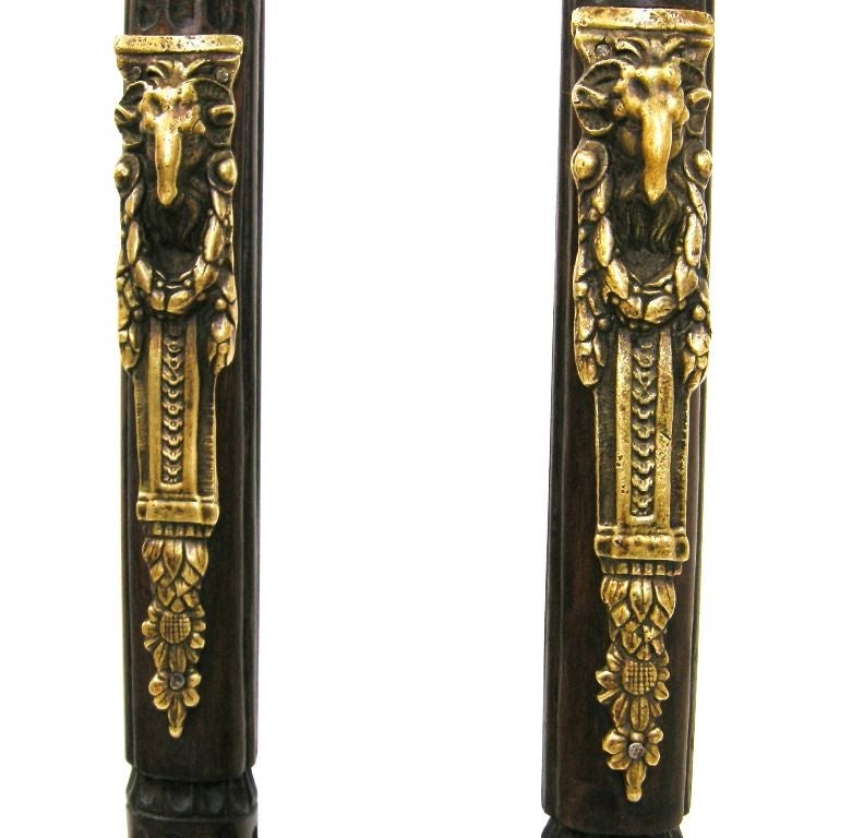 Pair French Empire Style Carved Walnut & Bronze Mounted Candlesticks - Early 20th Century or last part of 19th C.
(Showroom Closing/Liquidation, Now on final sale for 600.00pair, reduced from 1,800.00)