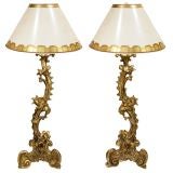 Pair Gilded Cast Resin Baroque Lamps (GMD#1655)
