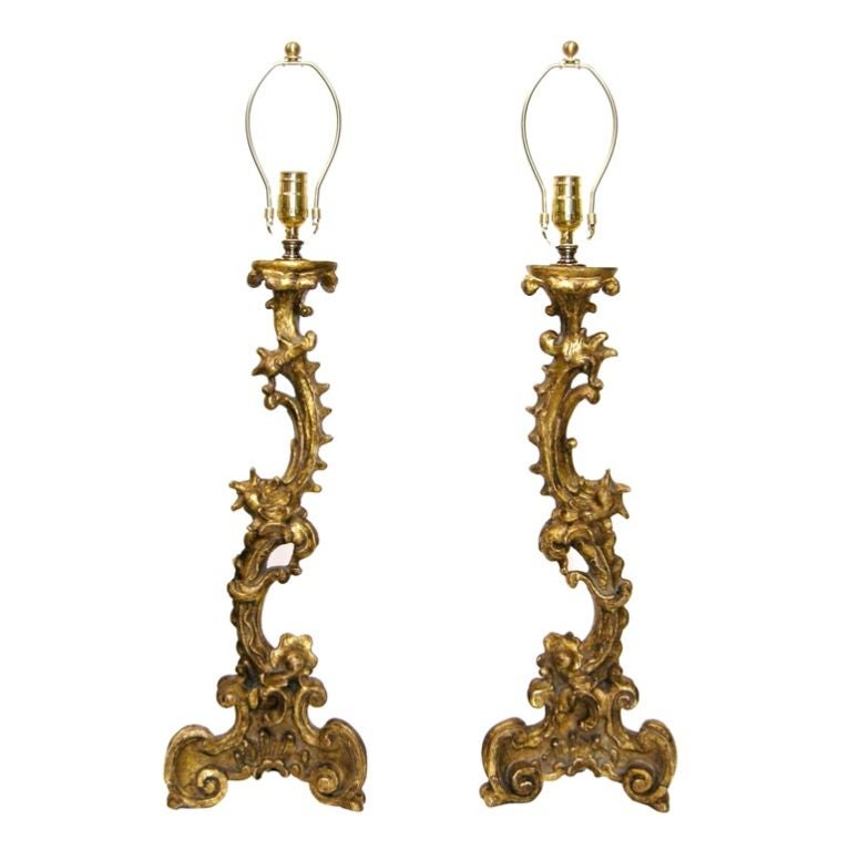 Pair Gilded Cast Resin Baroque Lamps (GMD#1655)