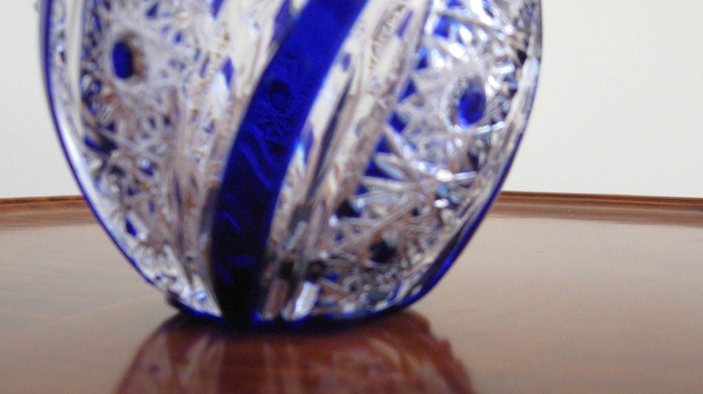 Late 20th Century PAIR OF COBALT BLUE AND CLEAR CUT CRYSTAL EGGS