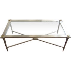 STEEL AND BRONZE COFFEE TABLE IN THE MANNER OF MAISON JANSEN