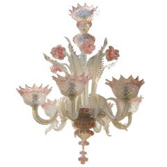 Vintage Pink Murano Chandelier with Six Arms