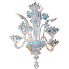 LIGHT BLUE AND WHITE FROSTED  MURANO GLASS CHANDELIER