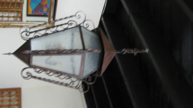 PAIR OF LARGE SPANISH WROUGHT IRON LANTERNS