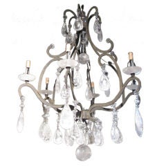 SMALL PINEAPPLE ROCK CRYSTAL  & FORGED  IRON  CHANDELIER