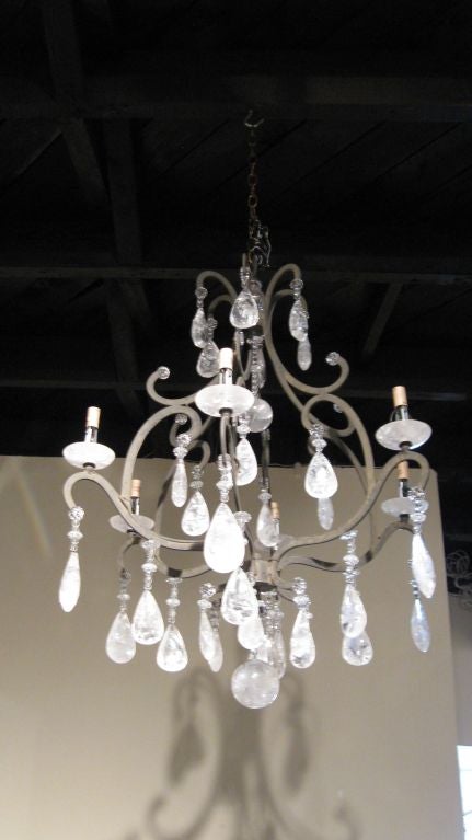 SMALL PINEAPPLE ROCK CRYSTAL  & FORGED  IRON  CHANDELIER