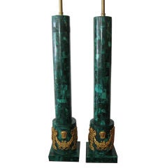 PAIR OF MALACHITE AND BRONZE TABLE LAMPS