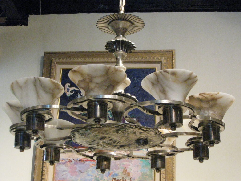 ART NOUVEAU SILVER OVER BRONZE WHIMSICAL CHANDELIER