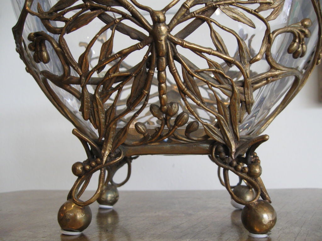 Bronze ART NOUVEAU BRONZE AND GLASS ORMOLU BOWL