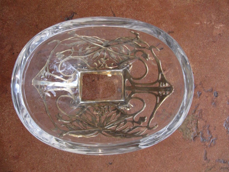 ART NOUVEAU BRONZE AND GLASS ORMOLU BOWL 3