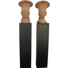 PAIR OF NEO CLASSICAL COMPOSITION  TERRACOTA  CARYATIDS