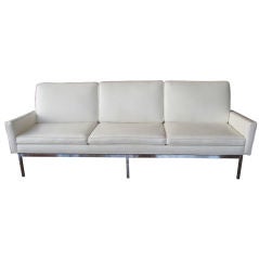WHITE LEATHER AND CHROME MODERN SOFA