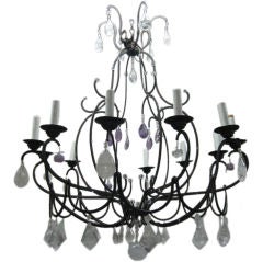 FORGED IRON, ROCK CRYSTAL AND AMETHYST CHANDELIER