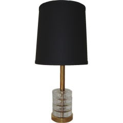 Vintage Small Orrefors Glass and Brass Table Lamp