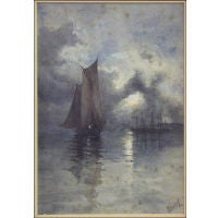 SHIP IN THE MOONLIGHT WATERCOLOR