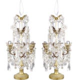 One Pair Of Bronze And Crystal Girandole Candelabra