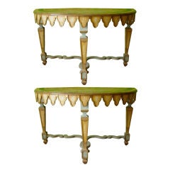 One Pair Italian Demilune Consoles.