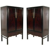 Antique Pair of Burlwood Cabinets