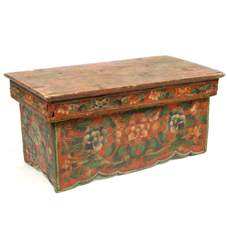 An early 20th century Tibetan folding Lama's table with wonderfully painted lotus blossoms and scrolling vines.

Pagoda Red Collection #:  BTD008

Keywords:  Table, low, coffee, cocktail, pedestal, display, shelf
