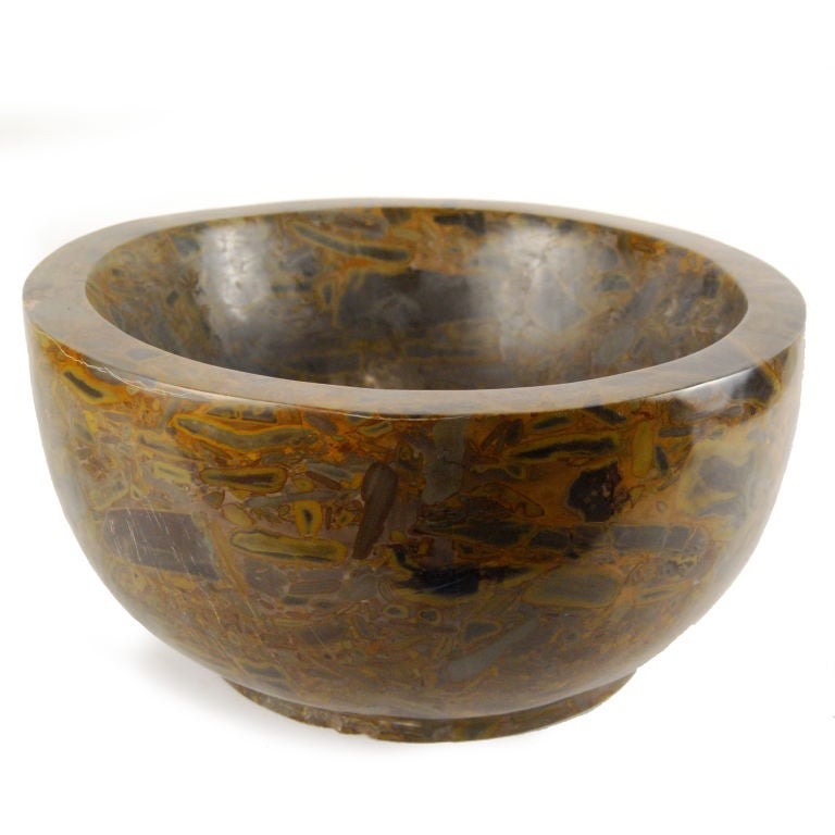 A 20th century hand carved puddingstone basin from Jiangsu Province, China.<br />
<br />
Pagoda Red Collection #:  E5005<br />
<br />
<br />
Keywords:  Basin, bowl, sink, vanity, urn, vessel, vase, jar
