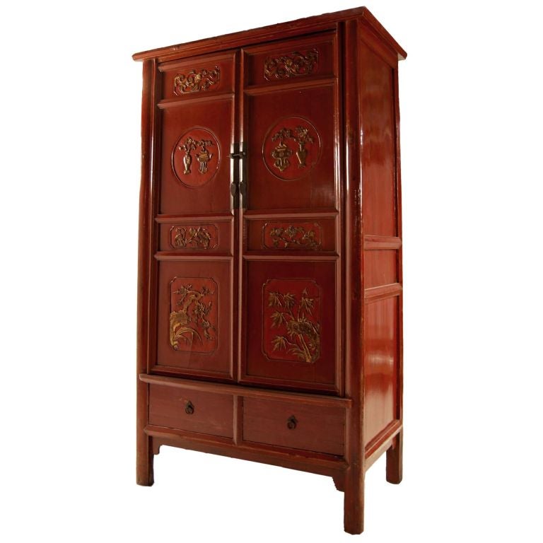Red Lacquered and Gilt Cabinet