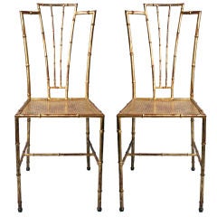 Pair of Gold Leafed  Chairs with a Bamboo Motif