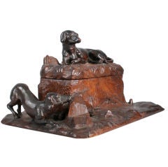 Italian Carved Wood Box with Hounds and Fox