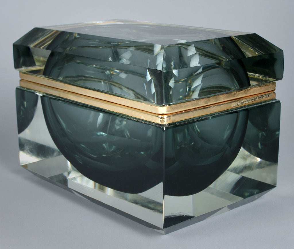 This is a great looking large glass box.  The mounts are plated in 24 kt. gold.