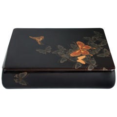 Large Japanese Lacquered Box with a Butterfly Motif