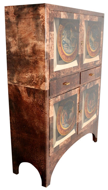 Italian Incredible Optical Painted  Parchment Bar Cabinet by Aldo Tura For Sale
