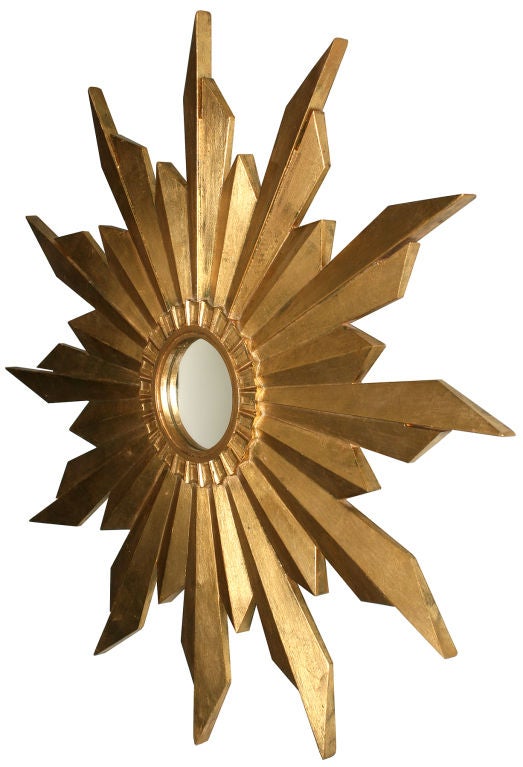French Gold Gilt Carved Wood  Sunburst Mirror