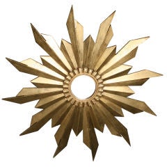 French Gold Gilt Carved Wood  Sunburst Mirror