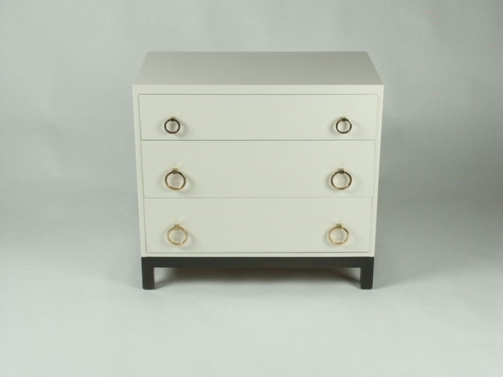 Lacquered chest with mahogany base and ring hardware