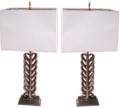 Pair of   1940s Nickel lamps in Stylized leaf form